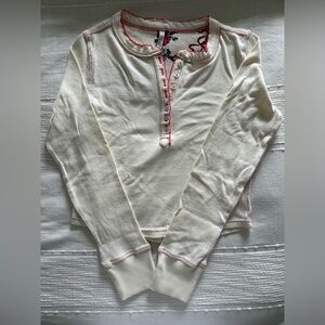 Free People Cream Henley Top with Red Accents